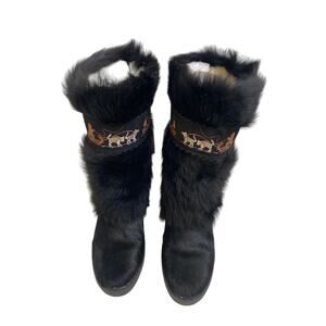 Cristina Italian Leather Faux Fur Winter Boots NWOT Sz 38/7.5 Dog Sled Trim VTG